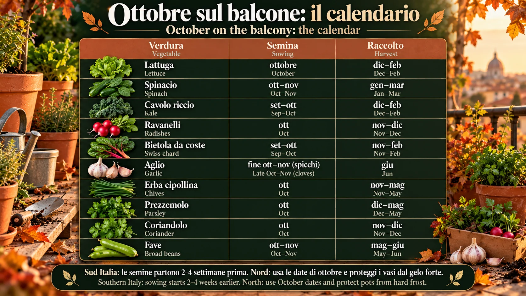 Infografica: il calendario di ottobre sul balcone