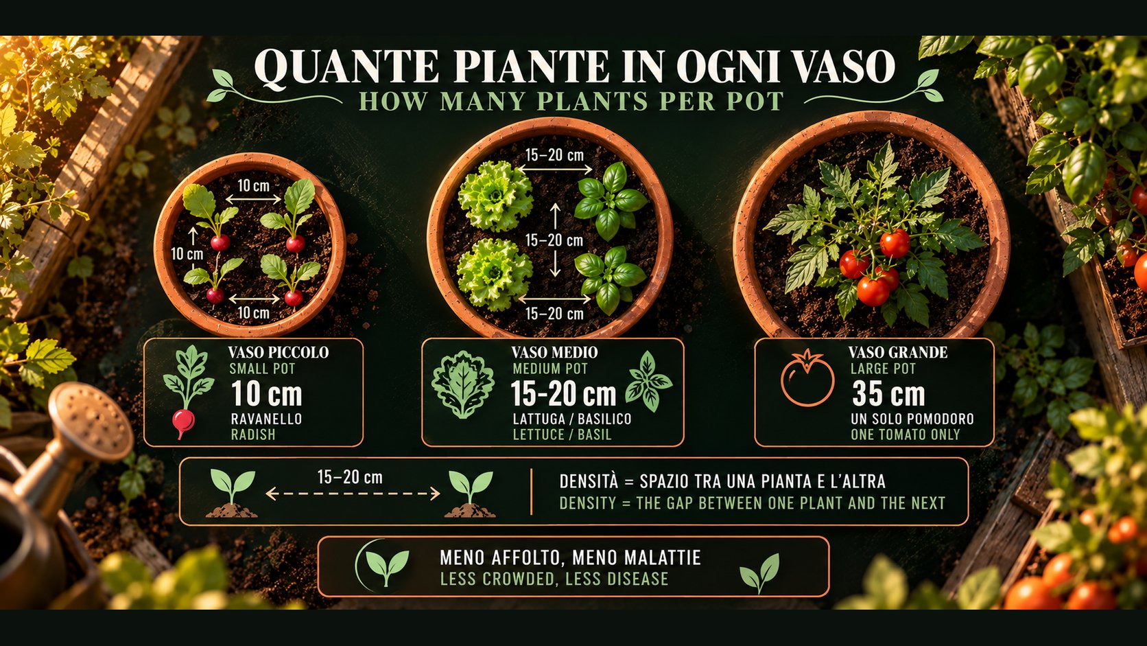 Densità: quante piante per contenitore — Density: how many plants per container