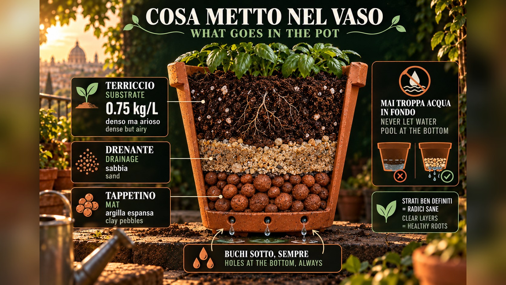 Substrato e drenaggio: cosa mettere nel vaso