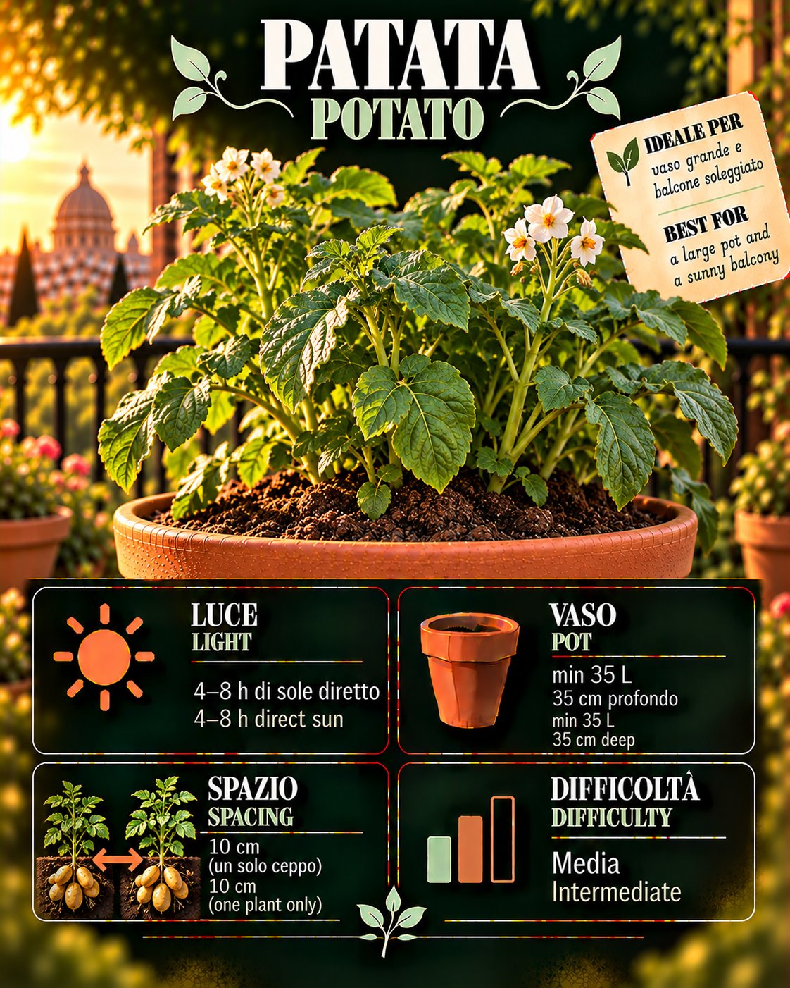 Scheda Patata • Patata profile: light, water, pot, harvest