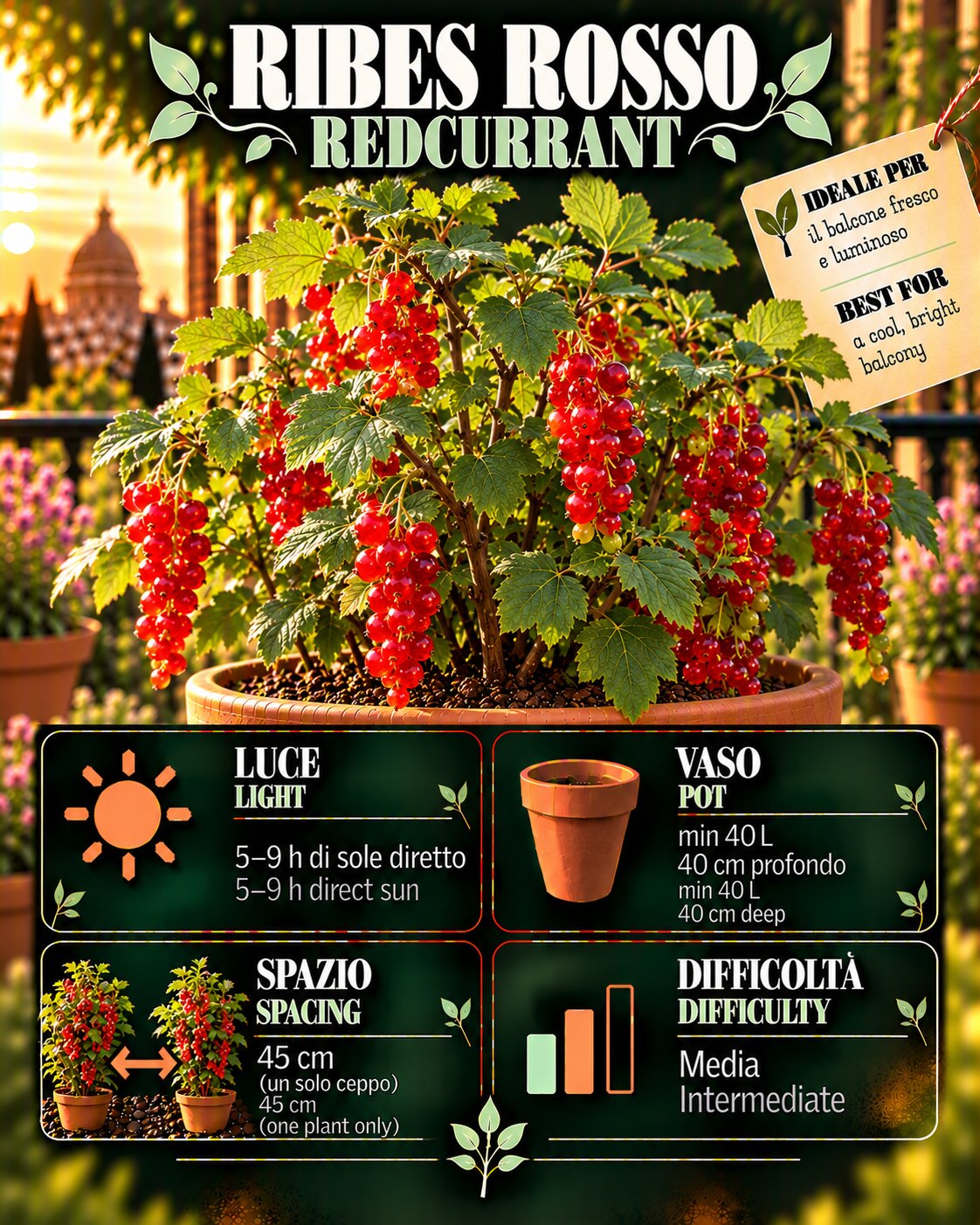 Scheda Redcurrant • Redcurrant profile: light, water, pot, harvest