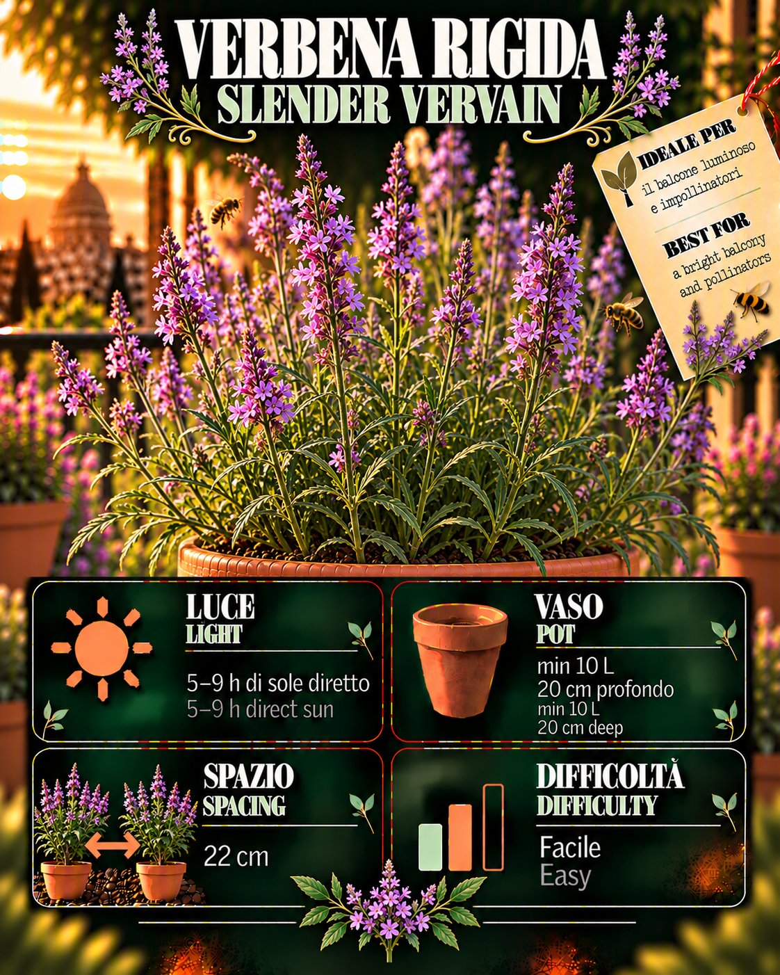 Scheda Verbena rigida • Verbena rigida profile: light, water, pot, harvest