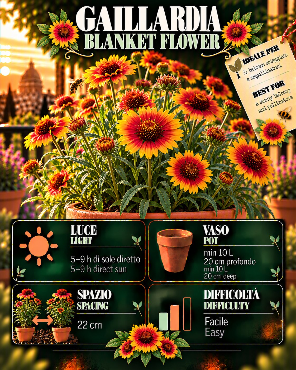 Scheda Blanket flower • Blanket flower profile: light, water, pot, harvest