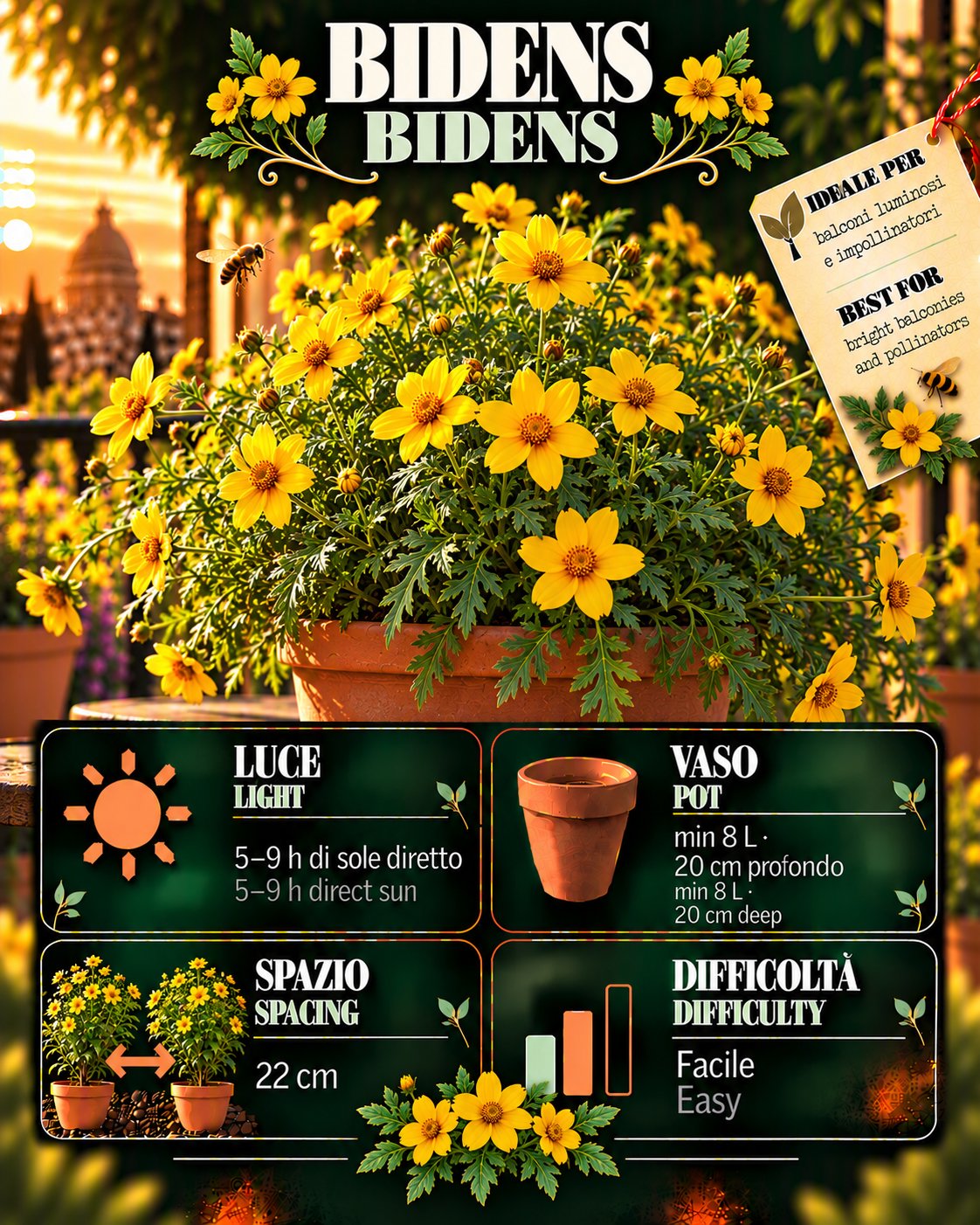 Scheda Bidens • Bidens profile: light, water, pot, harvest