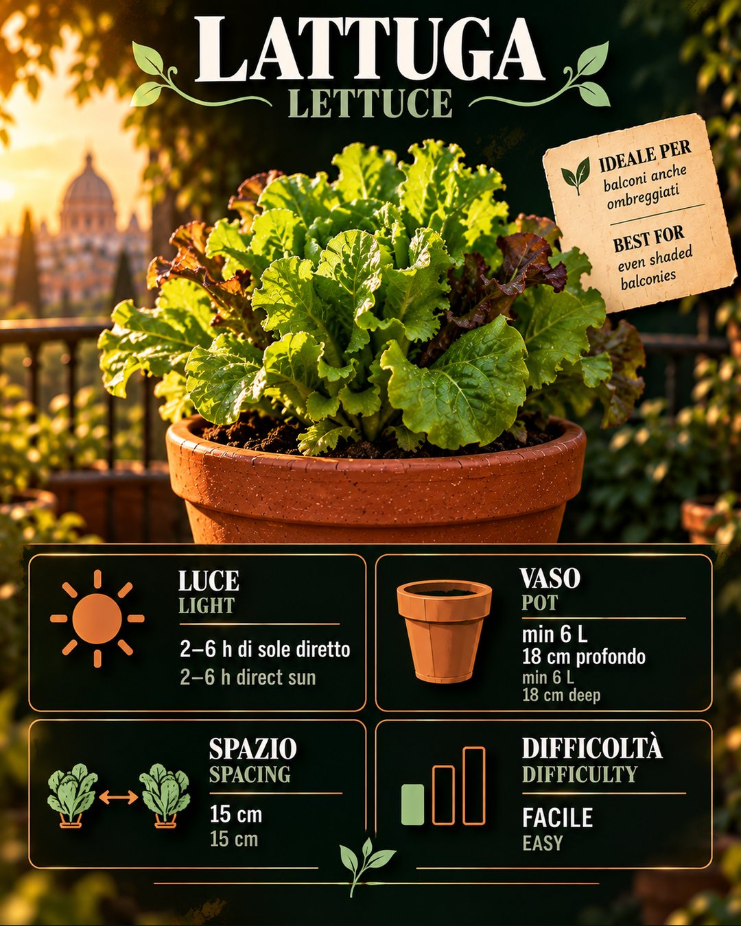 Scheda Lattuga: dati reali per la coltura in vaso — Lettuce profile: real data for container growing